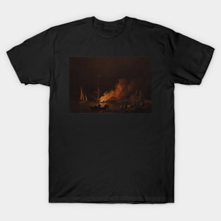 Charles Brooking - Ship on fire at night T-Shirt